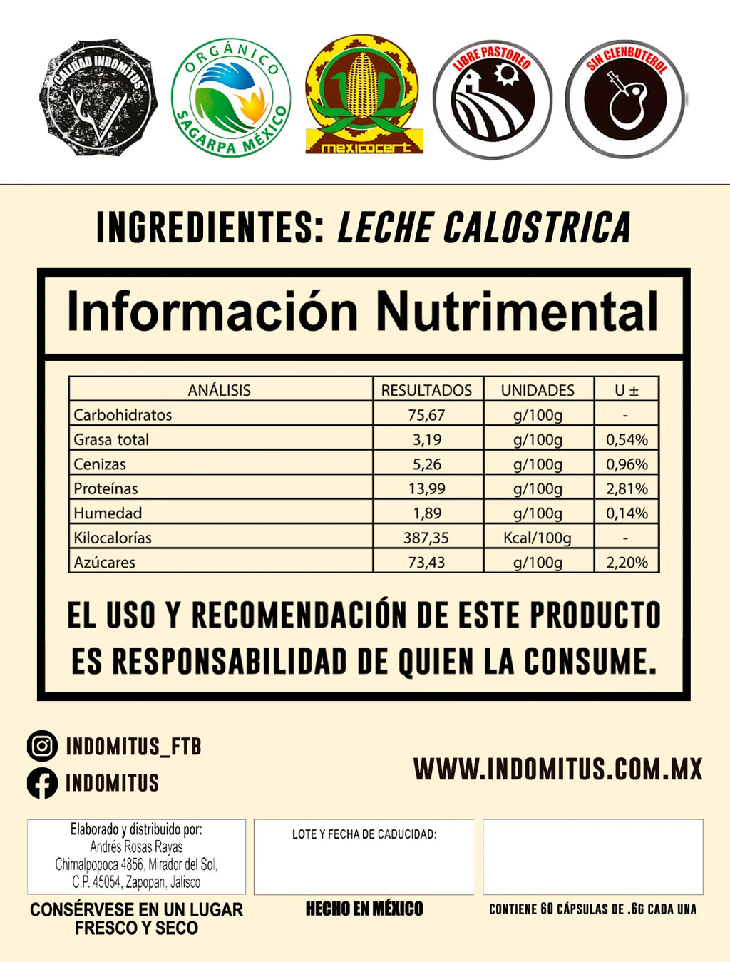 Calostro 100% Grass Fed y de Libre pastoreo (México)